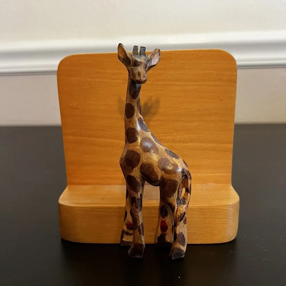 Vintage Wooden Giraffe‎ African Animal Napkin/Letter Holder Handmade Mail Safari